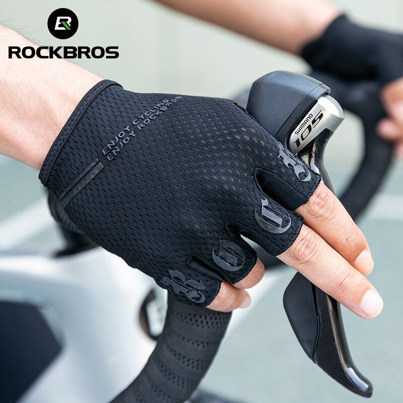 bicycle hand gloves ROCKBROS Bicycle Half Finger Gloves SBR Pad Breathable Shockproof Cycling  Gloves