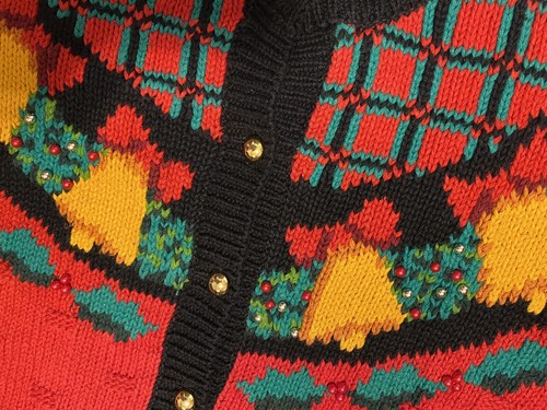 Jennifer Moore Petites Hand Knit Christmas Holiday Cardigan Sweater Bells Size S - Picture 8 of 10