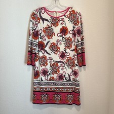 Eliza J White and Bright Pink Floral 3/4 Sleeve Knee Length Dress Sz 6 Shortened