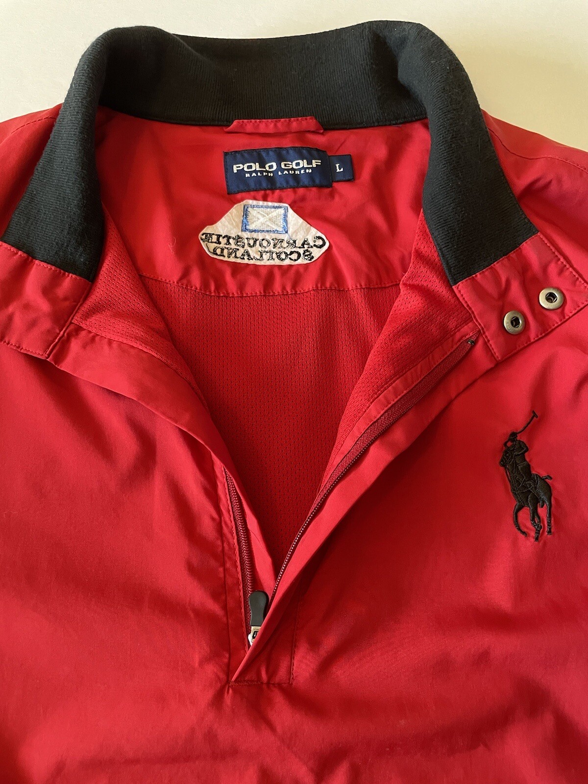 Polo Ralph Lauren Red Golf Jacket L Pony ricamato Carnoustie Scozia difetto