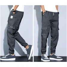 Men Soft Fabric Elastic Waist Wear-Resistant Jogger Trousers Simple Clothes New