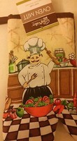 Fat Chef Printed Kitchen 13 Large Oven Mitt, Chef Making The Salad, Brown Back Fat Chef Printed Kitchen 13 Large Oven Mitt, Chef Making The Salad, Brown Back