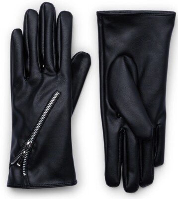 Time & Tru Women's Faux Leather Winter Gloves with Zipper NWT S/M