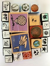 Kids-  ANIMALS,  SPORTS,  AND THE WORLD- 23 Ink Stamps Lot 