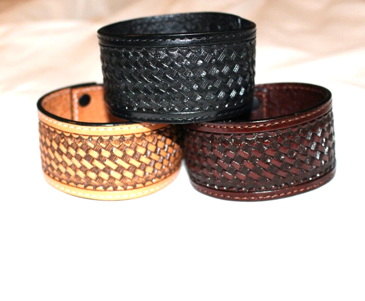 The Vera Hand Tooled leather Cuff Bracelet with Buckstitching – The Rodeo  Rose