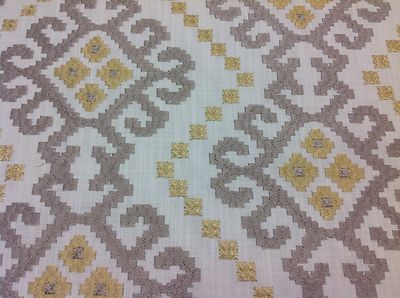 Stout Embroidered Geometric  Upholstery Drapery Fabric- Kavan/Platinum 2.75 yd