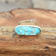 Copper Turquoise Ring, 925 Sterling Silver Ring, Hammered Women's Ring Boho Ring