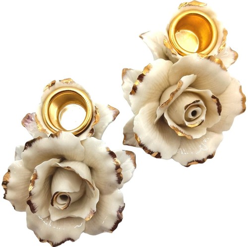 Zarte Avon Capodimonte Stil Kerzenständer Winter Rose Porzellan - Bild 6 von 8