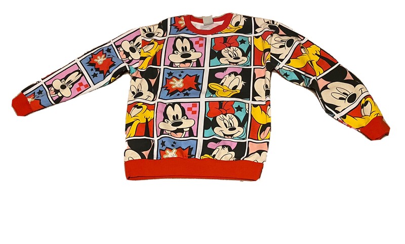 Disney Sweatshirt Mens Medium Mickey & Co Window Pane Pullover Comic NWT