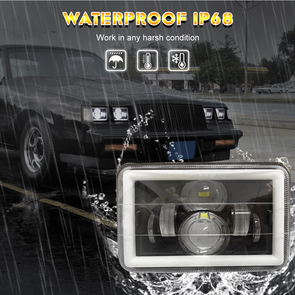 Fit Chevrolet El Camino 1982-1987 4PCS 4x6" LED Headlights Hi/Lo DRL Turn Signal - Image 4 of 4