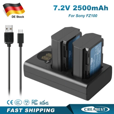 2x 2500mAh Akku NP-FZ100 & Dual LCD Ladegerät Set Für Akku Sony A9 A7III A9R