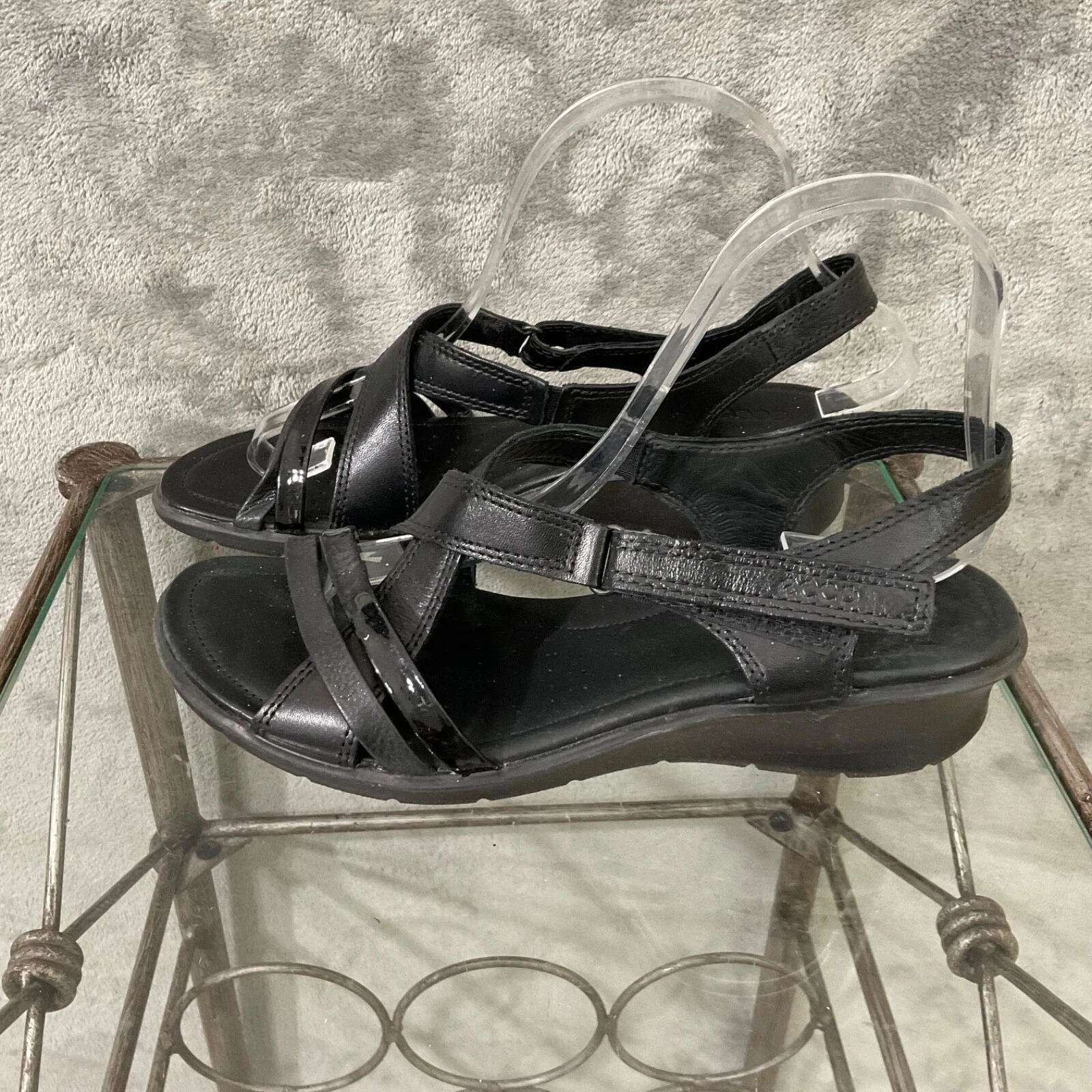 Ecco Sandali Donna 39 Nero Felicia Pelle Comfort Zeppa Slingback Gancio Loop