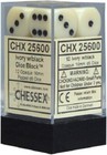 Chessex Opaque 16mm d6 Ivory/Black Dice Block Set (12 Dice) CHX25600