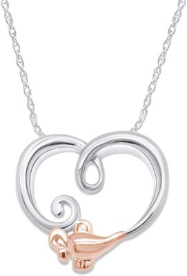 Different Tones Heart Genie Lamp Two Tone Pendant Jewelry In 925 Sterling Silver