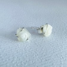 NEW 100 925 Sterling Silver White Rose in Bloom Stud Earrings