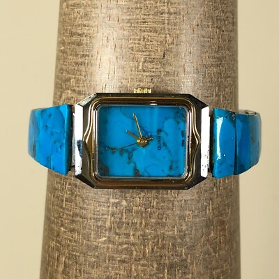 Women Classic Blue Turquoise Expansion Stainless Steel Quartz