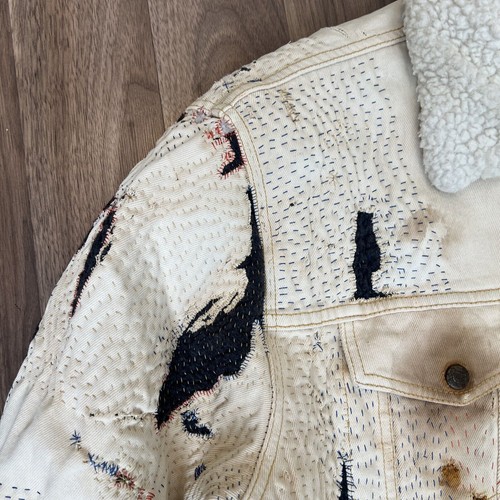 BJ-R Jacket Size Large Denim Altered Hand Embroidered Sashiko, Boro, Patchwork - Picture 5 of 16