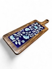 Handmade Ceramic & Wooden Serving Board | Hand Painted Turkish Tile Design