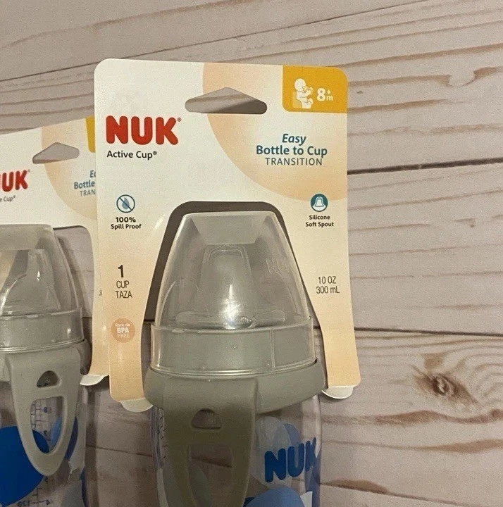 Taza Nuk Active Sippy (2) 8M+ Silicona Suave Caño Botella a Taza Transición 10oz Foto 2 de 4