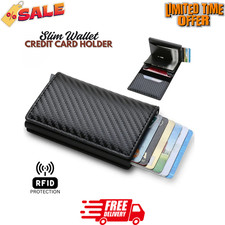 Carbon Fiber Slim ID Credit Card Holder RFID Blocking Leather Purse Mens Wallet