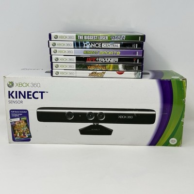 Microsoft Xbox 360 Kinect Sensor Bar Box 6 Games AC Adapter Tested Bundle