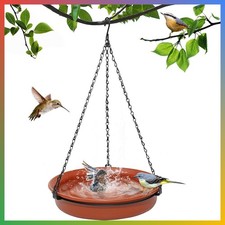 Hanging Bird Bath Feeder 11 Inch Metal Outdoor Garden Tray Brown