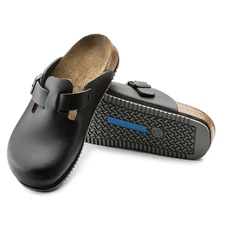 BIRKENSTOCK BOSTON SUPER GRIP BLACK MEDIUM/NARROW WIDTH LEATHER CLOGS SABOT NON-
