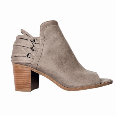 Fergalicious Jester Booties Womens 7 Taupe Open Toe Ankle Boots Block Heel Zip