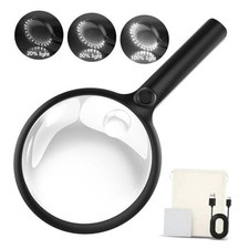 2000mAh Rechargeable Magnifying Glass with Light, 5X/10X Large Handheld Black
