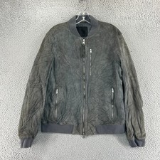 AllSaints Jacket Mens Large Kemble Bomber Goat Suede LINED Biker Moto COAT