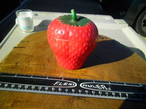 Vintage 1940's Hazel Atlas Strawberry Jam Jar Milk Glass Retro MCM Fruit Kitchen