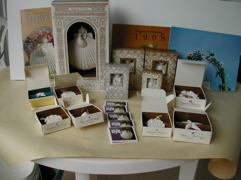 Lot of 12 Vintage MARGARET FURLONG Angel Shell Ornaments in Boxes & Brochures