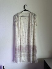 Vintage Floral Sheer Duster Robe with Tie Shoulders and Border Print