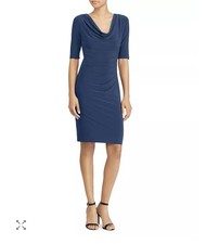 Ralph Lauren Womens Cowl Neck Dress Elegant Stretch 10 Navy Blue Party Holiday