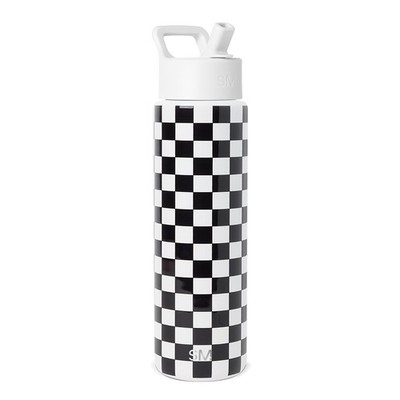 Water Bottle 30oz Vacuum Insulated Stainless Steel Straw Black White Simple Leak