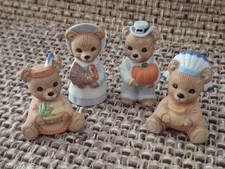 Vintage Set of 4 HOMCO Thanksgiving Harvest Bears #5312 - Pilgrim 