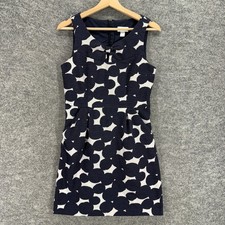 Loft Dress Women 4 Black Geometric Sheath Midi Zipper Cotton Lined V-Neck Casual