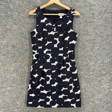 Loft Dress Women 4 Black Geometric Sheath Midi Zipper Cotton Lined V-Neck Casual