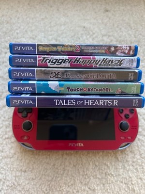 Playstation PS Vita PCH-1000 OLED Red Console w/3 Memory Cards+5 Games Lot READ