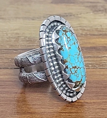 Number 8 Turquoise Sterling Silver Tufa Cast Ring Size 7 14.4g Handmade Signed - Picture 10 of 13