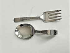 Vintage 30'S Tudor Oneida Community Silver Plate Baby Fork And Spoon Art Deco