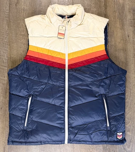 New Marine Layer Archive Boreal Puffer Vest Navy White Stripe Chevron Jacket XXL - product listing photo