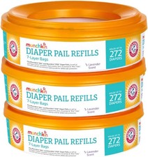 3 Munchkin A H Diaper Pail Refill Rings, Each Holds up to 272 Newborn Diapers, 3