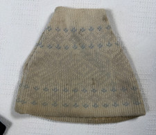 Vintage Smiley Pure Wool Knit Beanie Hat Fair Isle USA Made Cream Blue