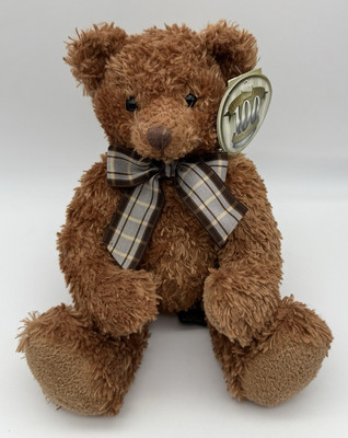 NWT Russ Berrie  Peony  100th Anniversary Teddy Bear Plaid Bow 8  Sitting Plush