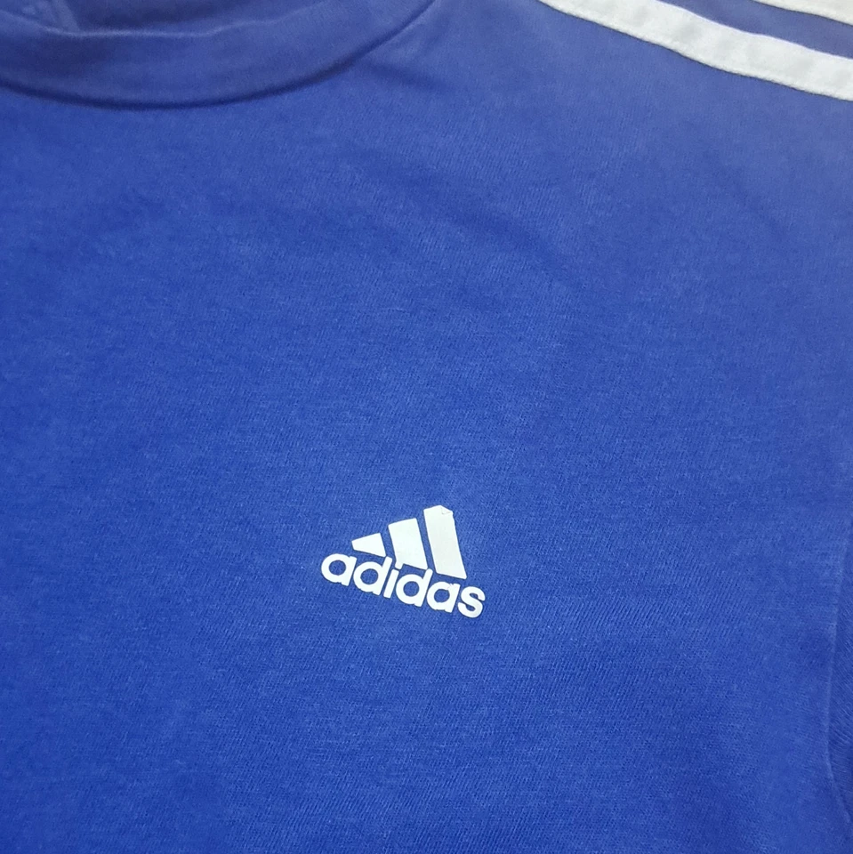 adidas T-shirt Homme L bleu manches courtes uni logo 3 bandes blanches - Photo 2/4