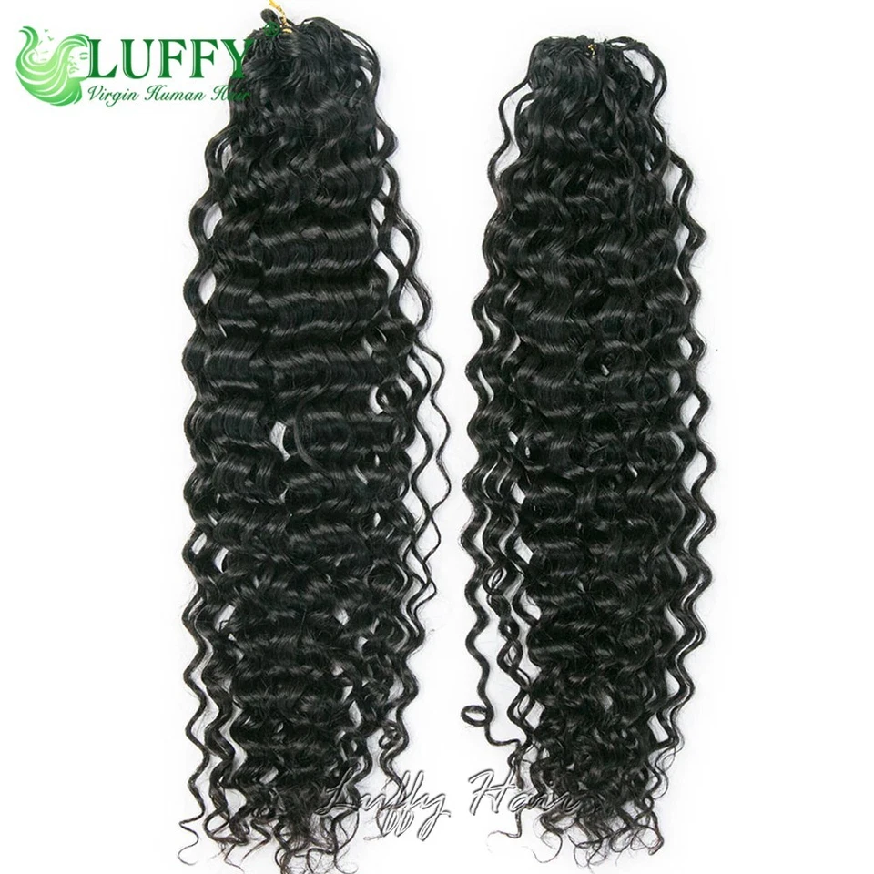 Pre Looped Crochet Human Hair Curly Crochet Hair Feather Human Hair Extensions - Image 3 of 4