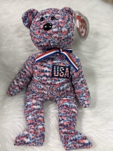 Ty Beanie Babies USA Plush Bear Red White Blue Ribbon 2000