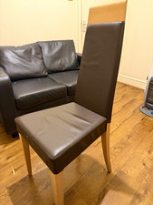 High Back Brown Dining Chair, Padded Seat, Wood Legs, Hgt  100cm, 46-65cm