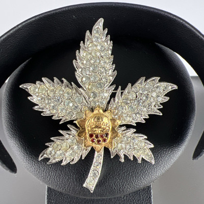 Vtg ORA Masonic Eastern Star Shriner Maple Leaf Pin Brooch Rhinestones